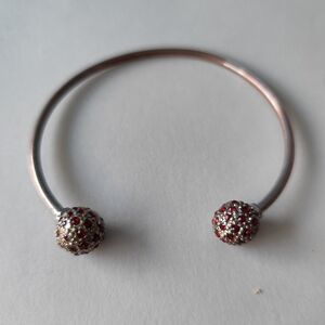 Silver and Red Open Cuff Bracelet with Textured Spheres